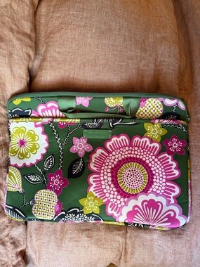 Vera Bradley Green Floral Laptop Sleeve with Pink Accents